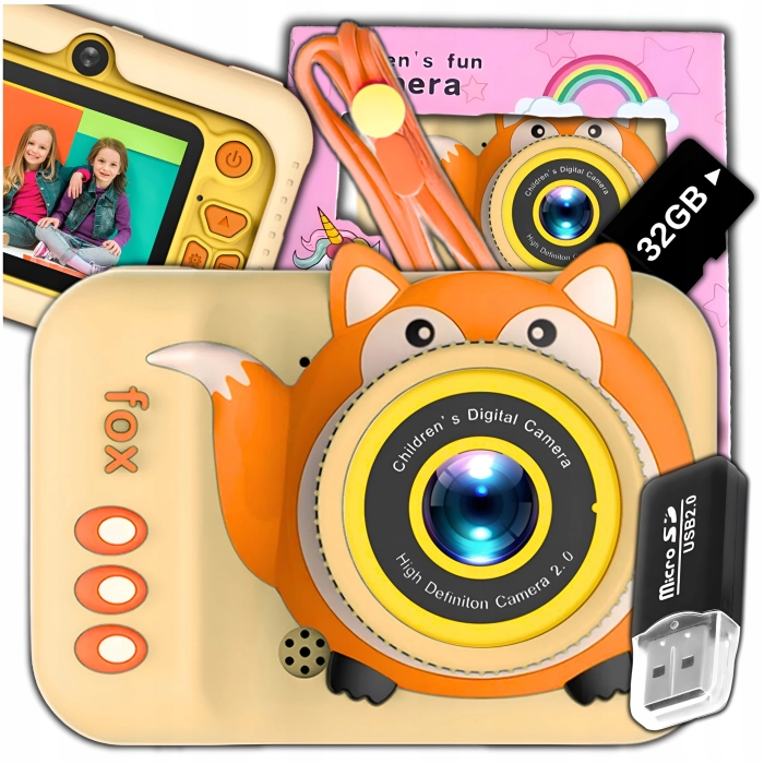 Aparat cyfrowy fotograficzny dla dzieci 40 mpx - Lisek + Karta 32 GB (Niebieski)