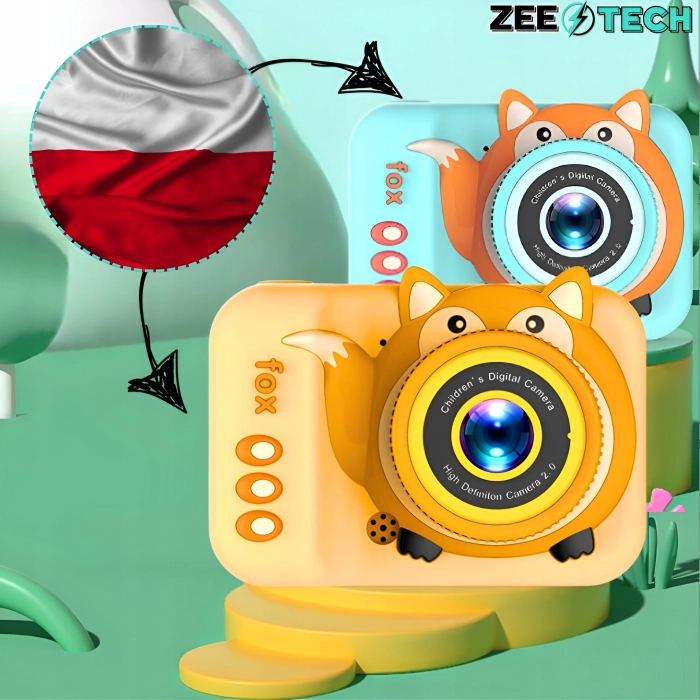 Aparat cyfrowy fotograficzny dla dzieci 40 mpx - Lisek + Karta 32 GB (Niebieski)