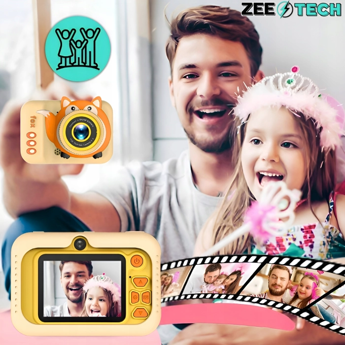 Aparat cyfrowy fotograficzny dla dzieci 40 mpx - Lisek + Karta 32 GB (Niebieski)