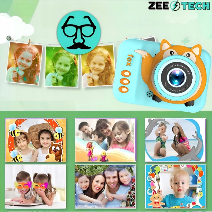 Aparat cyfrowy fotograficzny dla dzieci 40 mpx - Lisek + Karta 32 GB (Niebieski)