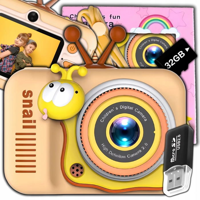 Aparat fotograficzny cyfrowy dla dzieci 40 mpx - Ślimak + Karta 32 GB (Beżowy)