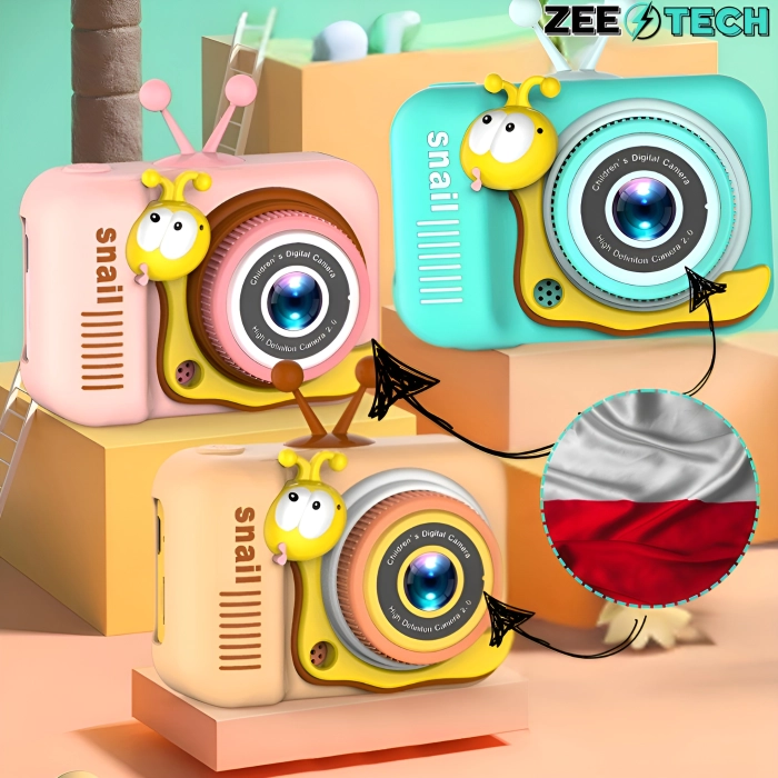 Aparat fotograficzny cyfrowy dla dzieci 40 mpx - Ślimak + Karta 32 GB (Beżowy)