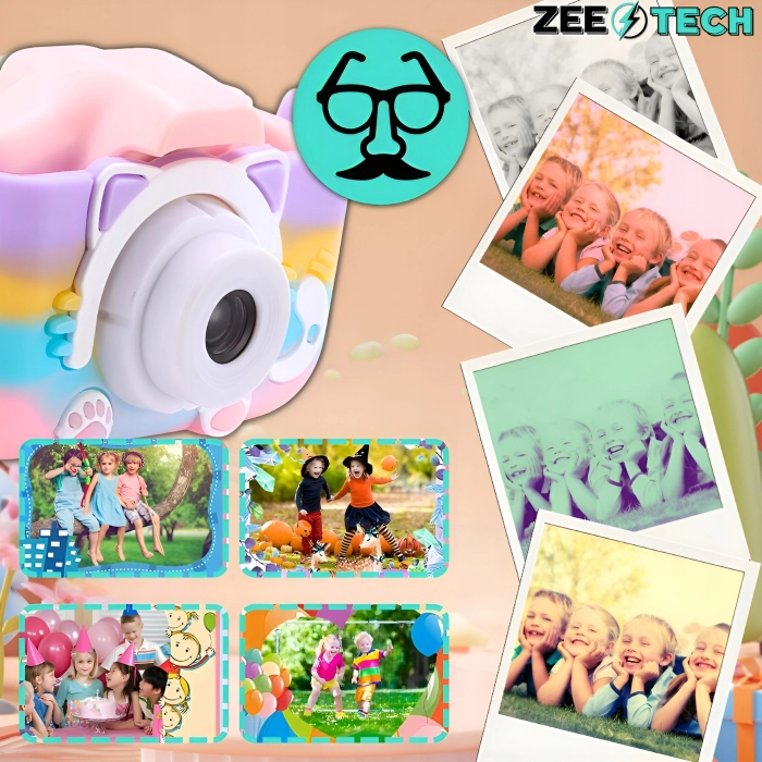 Aparat fotograficzny cyfrowy dla dzieci 40 mpx - Kotek + Karta 32 GB (Tęczowy)