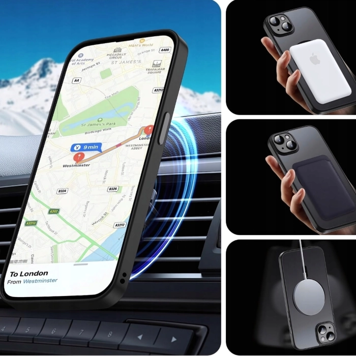 Etui matowe + szkło do iPhone 14 - odporny case Magsafe (Czarne)