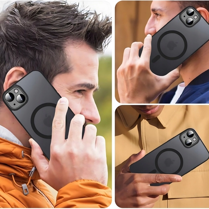 Etui matowe + szkło do iPhone 14 - odporny case Magsafe (Czarne)