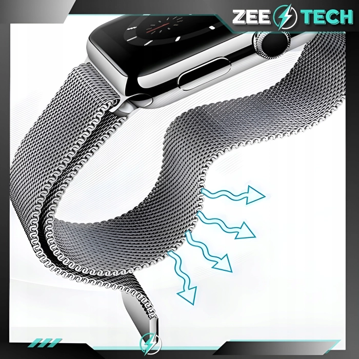 Pasek Bransoleta mesh do Apple Watch 1/2/3/4/5/6/7/8/9/SE 38mm 40mm 41mm (Srebrny)