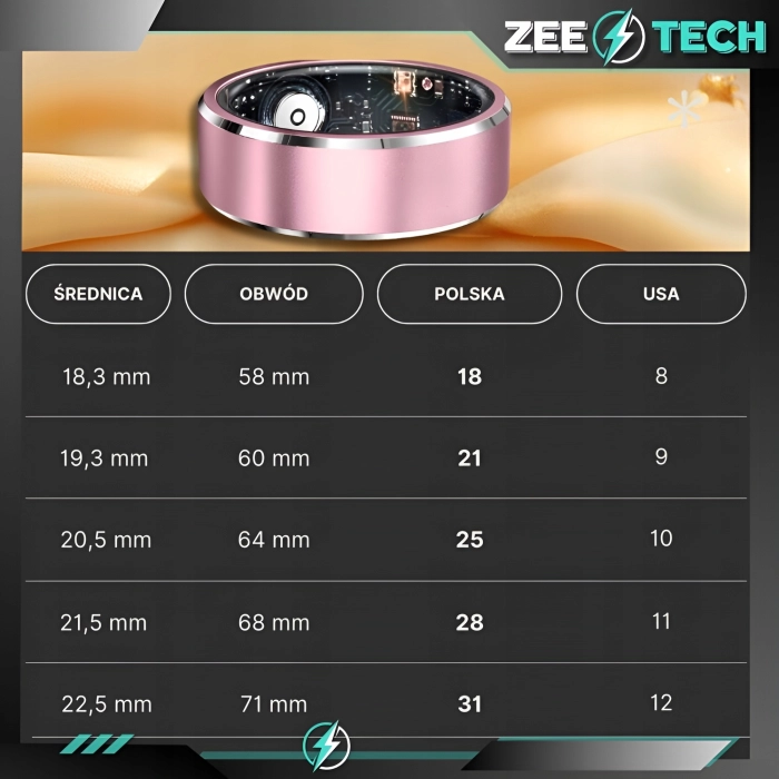Smart ring Z5 - inteligentny pierścionek z pomiarem tętna i ciśnienia (Smartring Złoty #10)