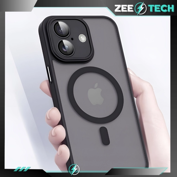 Etui matowe + szkło do iPhone 16 + Szkło - odporny case Magsafe (Czarne)