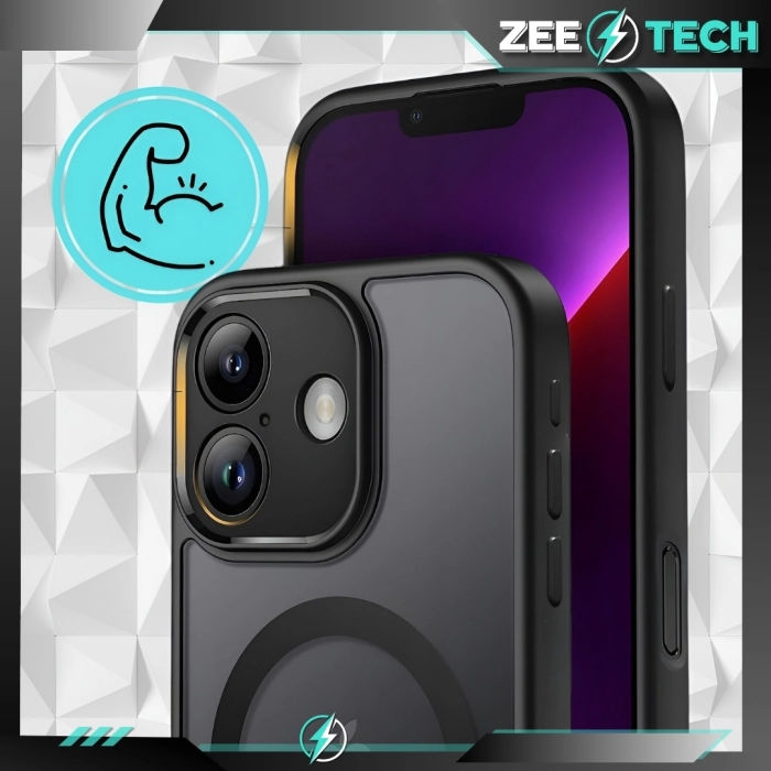 Etui matowe + szkło do iPhone 16 + Szkło - odporny case Magsafe (Czarne)