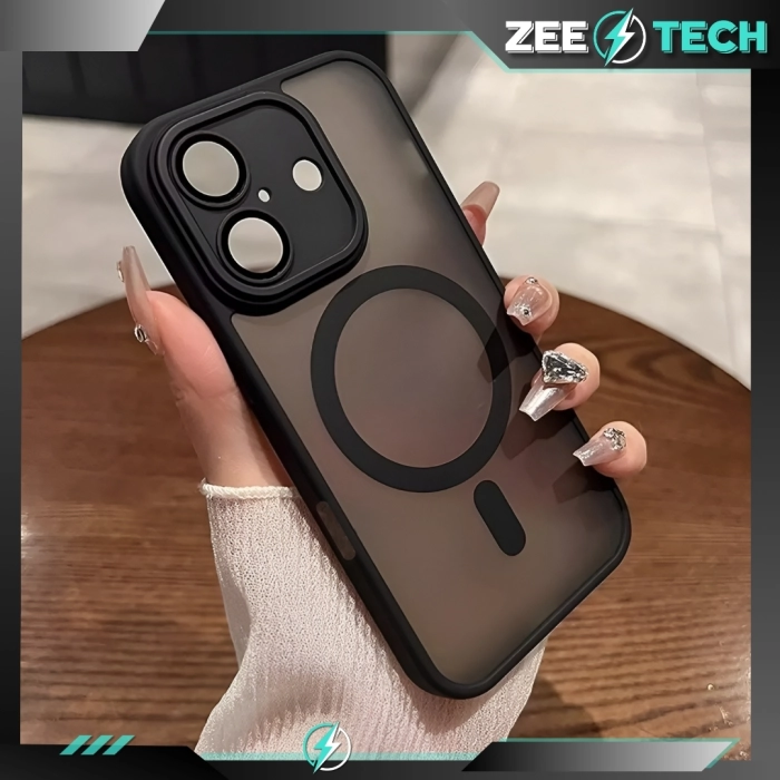 Etui matowe + szkło do iPhone 16 + Szkło - odporny case Magsafe (Czarne)