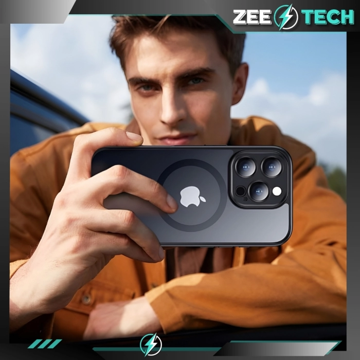 Etui matowe + szkło do iPhone 16 Pro + Szkło - odporny case Magsafe (Czarne)