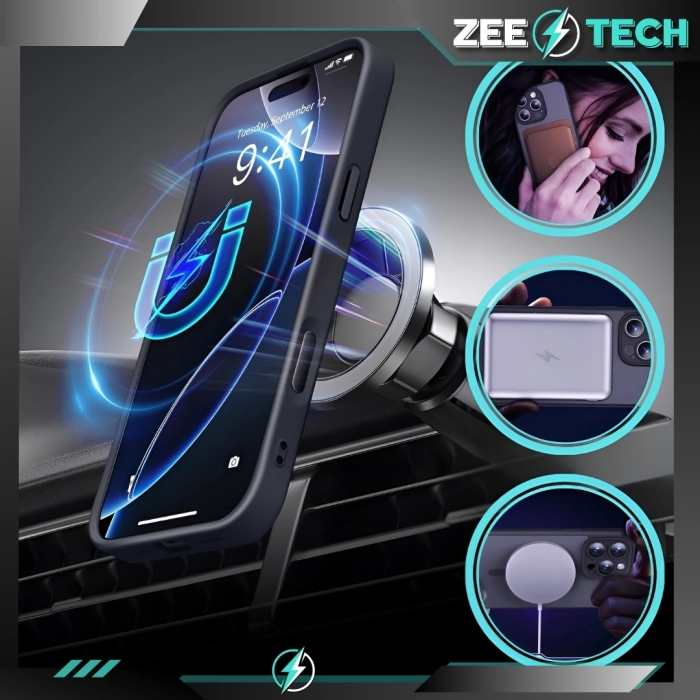 Etui matowe + szkło do iPhone 16 Pro + Szkło - odporny case Magsafe (Czarne)