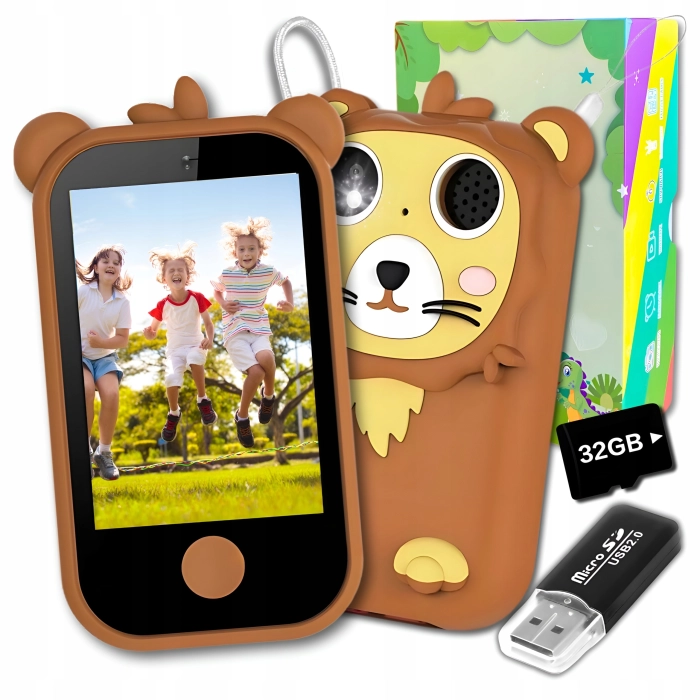 Telefon dla dzieci Z13 - zabawkowy aparat cyfrowy + Karta 32 GB (Lew)