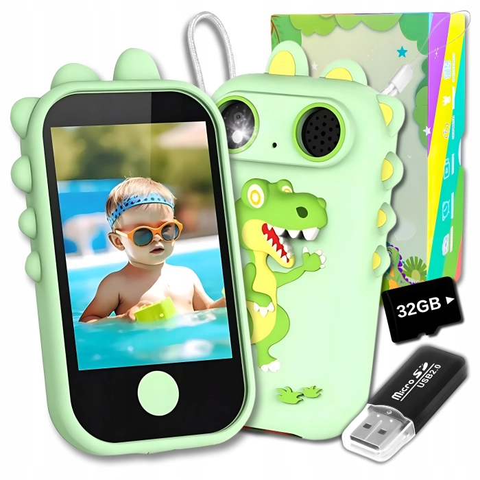 Telefon dla dzieci Z13 - zabawkowy aparat cyfrowy + Karta 32 GB (Dinozaur)