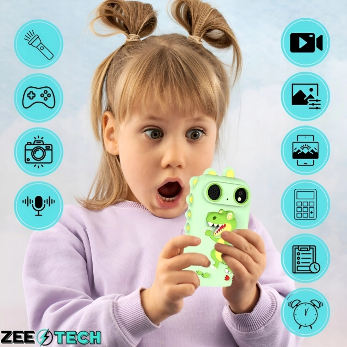 Telefon dla dzieci Z13 - zabawkowy aparat cyfrowy + Karta 32 GB (Dinozaur)