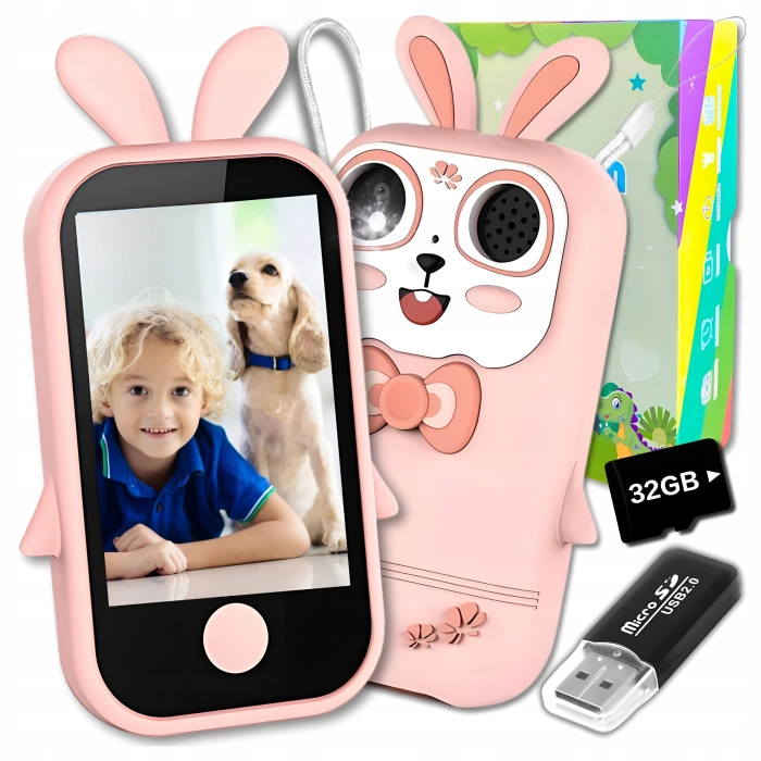 Telefon dla dzieci Z13 - zabawkowy aparat cyfrowy + Karta 32 GB (Królik)