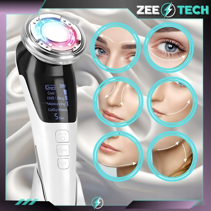 Masażer do twarzy i szyi 5w1 – EMS, mezoterapia bezigłowa, liftingujący, wibracyjny, ujędrniający, urządzenie soniczne
