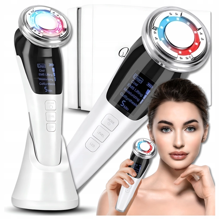 Masażer do twarzy i szyi 5w1 – EMS, mezoterapia bezigłowa, liftingujący, wibracyjny, ujędrniający, urządzenie soniczne