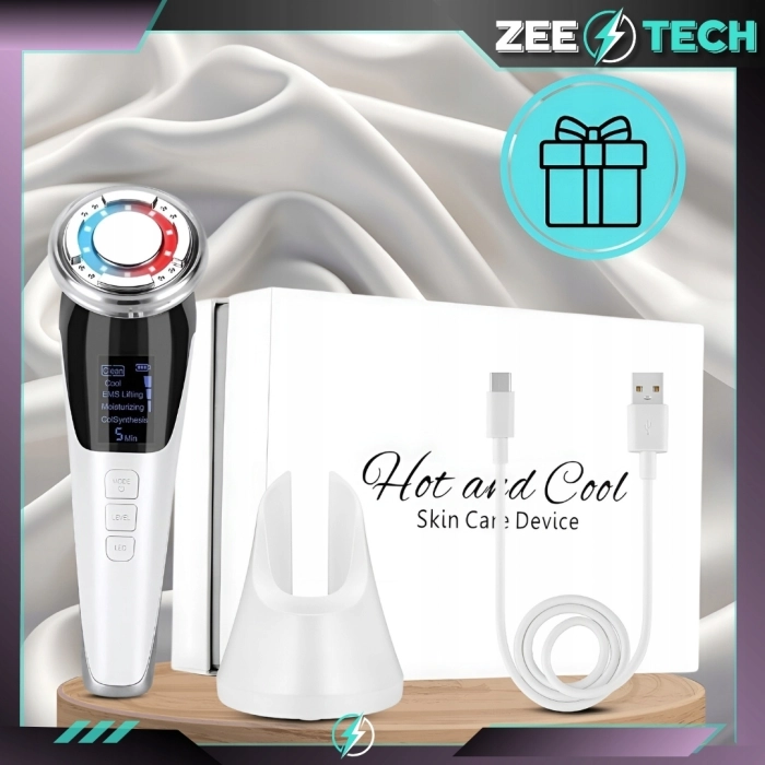 Masażer do twarzy i szyi 5w1 – EMS, mezoterapia bezigłowa, liftingujący, wibracyjny, ujędrniający, urządzenie soniczne