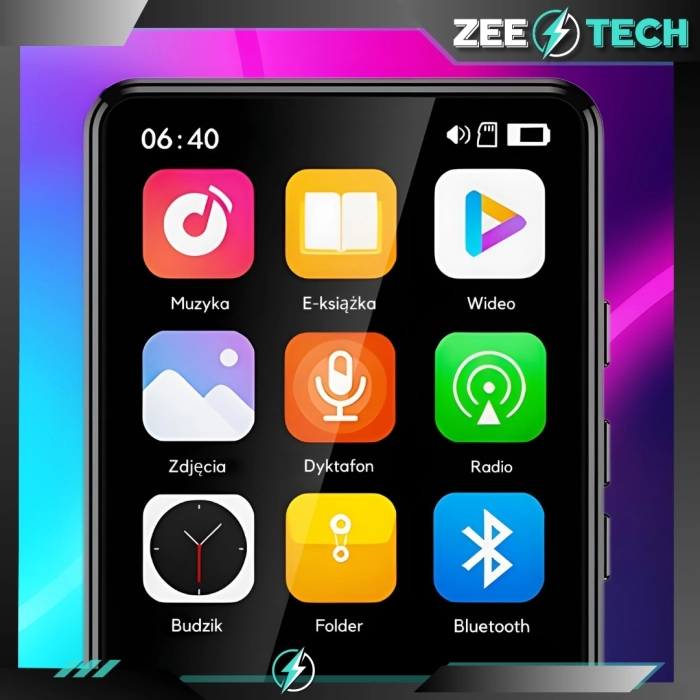 Odtwarzacz MP3 MP4 32GB – Bluetooth, radio FM, głośnik, dyktafon, słuchawki, polskie menu, przenośny
