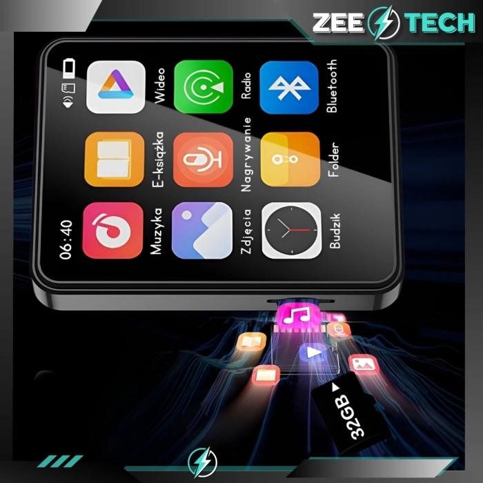 Odtwarzacz MP3 MP4 32GB – Bluetooth, radio FM, głośnik, dyktafon, słuchawki, polskie menu, przenośny