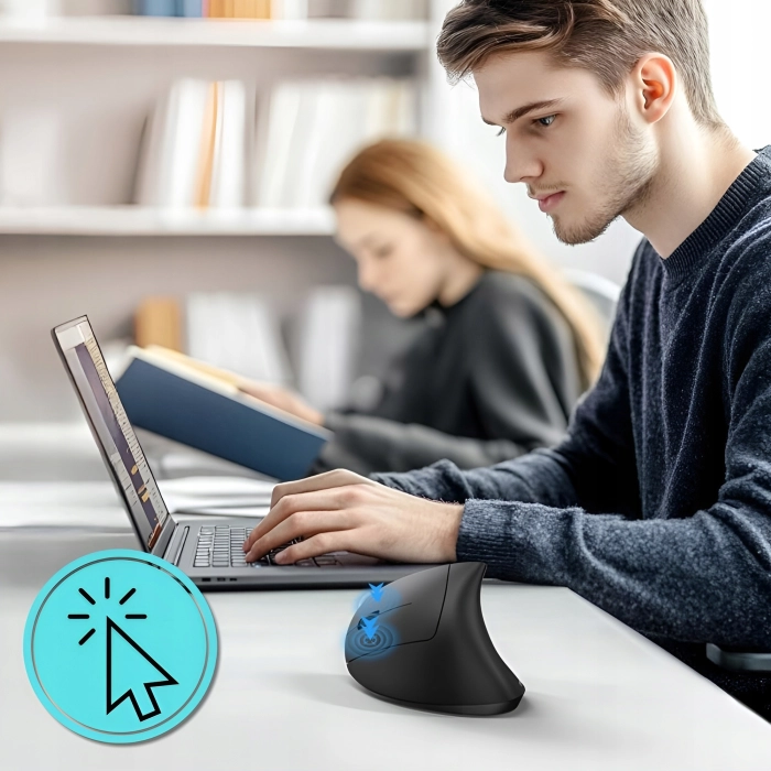 Myszka pionowa bezprzewodowa dla leworęcznych do komputera, laptopa – wertykalna, cicha + baterie