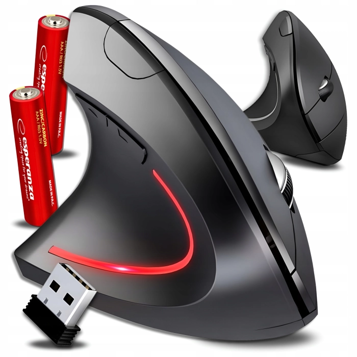 Myszka pionowa bezprzewodowa dla leworęcznych do komputera, laptopa – wertykalna, cicha + baterie