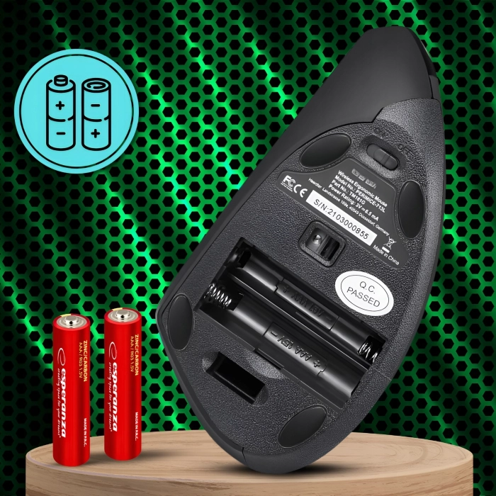 Myszka pionowa bezprzewodowa dla leworęcznych do komputera, laptopa – wertykalna, cicha + baterie