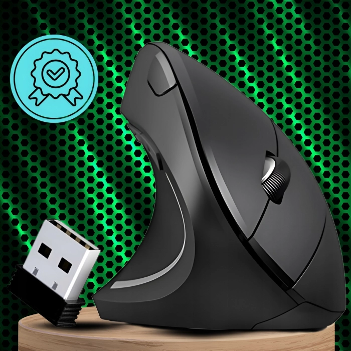 Myszka pionowa bezprzewodowa dla leworęcznych do komputera, laptopa – wertykalna, cicha + baterie