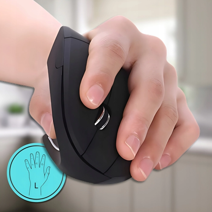 Myszka pionowa bezprzewodowa dla leworęcznych do komputera, laptopa – wertykalna, cicha + baterie