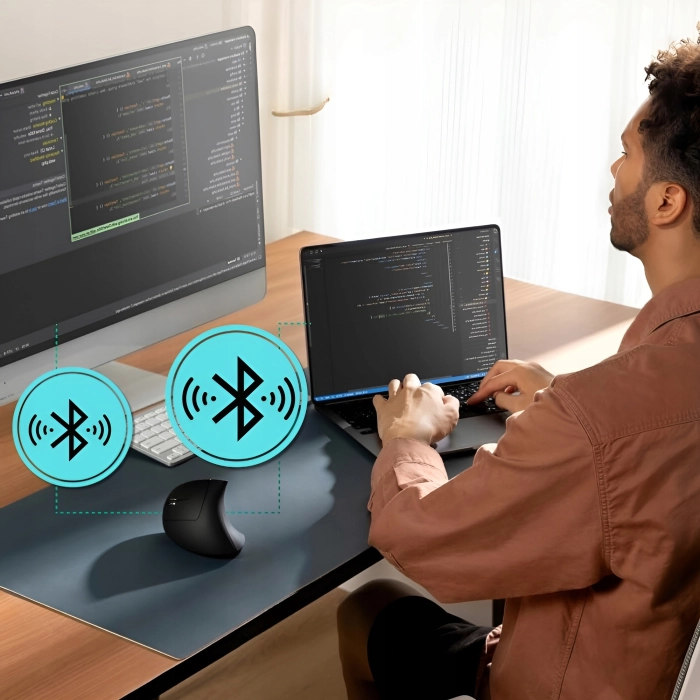 Myszka pionowa bezprzewodowa dla leworęcznych do komputera, laptopa – wertykalna, cicha + baterie