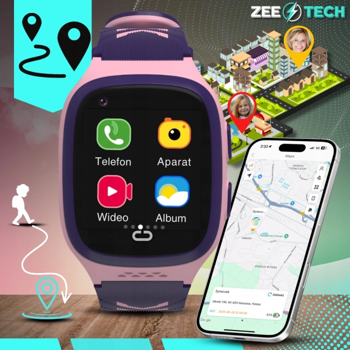 Smartwatch dla dzieci ZLT31 – zegarek-telefon z GPS, kamerą i wideorozmowami (Różowy)