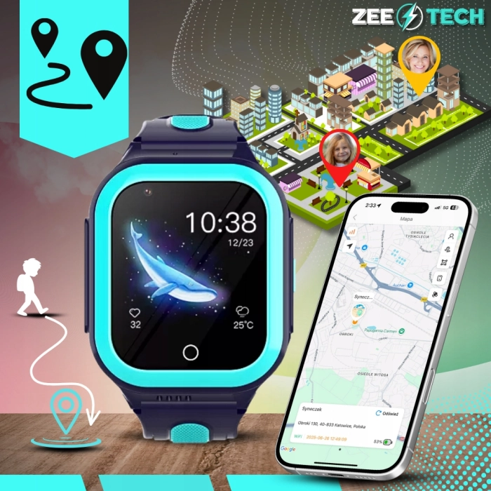 Smartwatch dla dzieci ZDF65 – zegarek-telefon z GPS, kamerą, WhatsApp i wideorozmowami (Niebieski)
