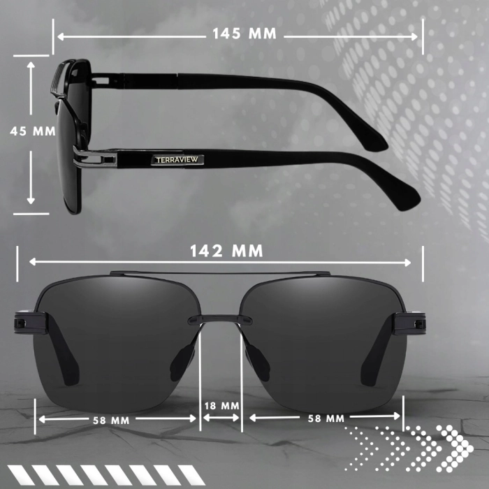 Okulary przeciwsłoneczne męskie Terraview pilotki UV400 + Etui (czarne)