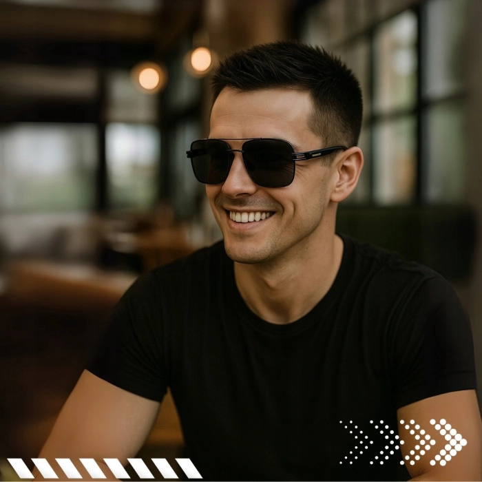 Okulary przeciwsłoneczne męskie Terraview pilotki UV400 + Etui (czarne)