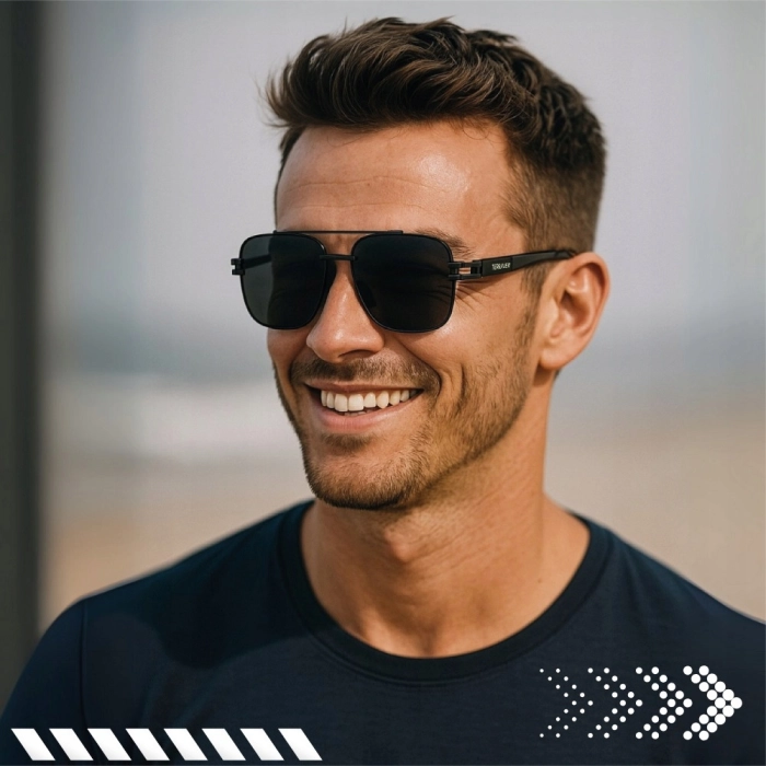 Okulary przeciwsłoneczne męskie Terraview pilotki UV400 + Etui (czarne)