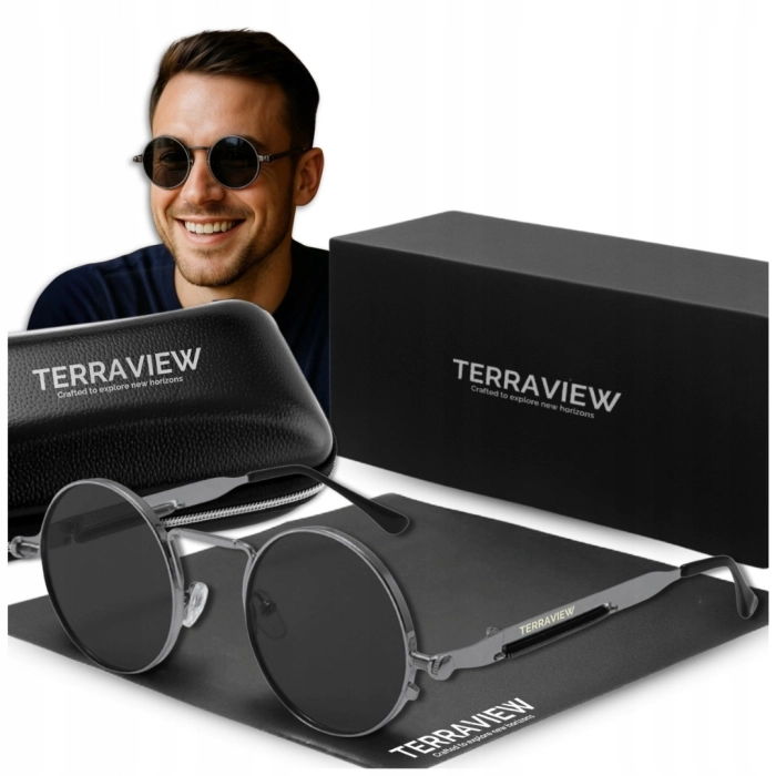 Okulary przeciwsłoneczne męskie Terraview polaryzacyjne lenonki UV400 + Etui (czarno-szare)