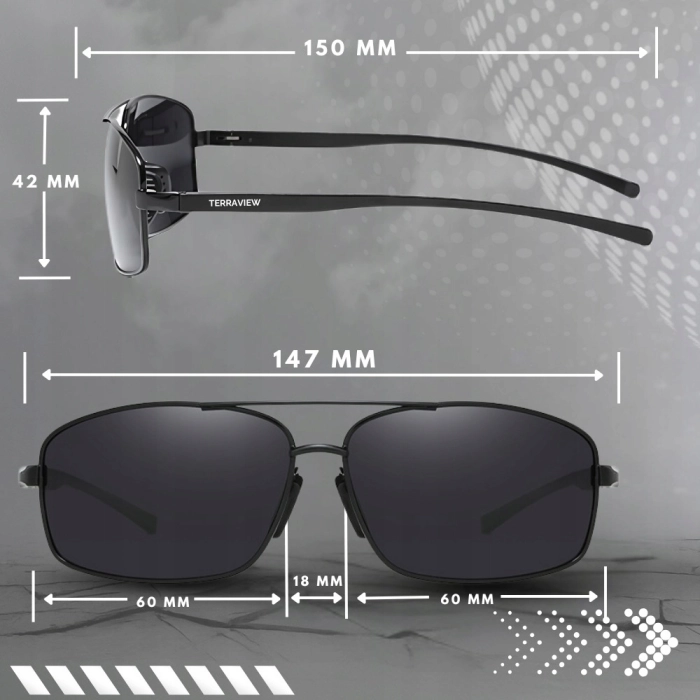 Okulary przeciwsłoneczne męskie Terraview pilotki z polaryzacją UV400 + Etui (Czarne)
