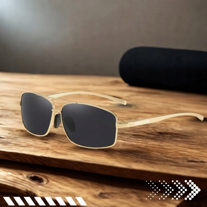 Okulary przeciwsłoneczne męskie Terraview pilotki z polaryzacją UV400 + Etui (Złote)