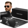Okulary przeciwsłoneczne męskie Terraview pilotki z polaryzacją UV400 + Etui (Czarno-srebrne)