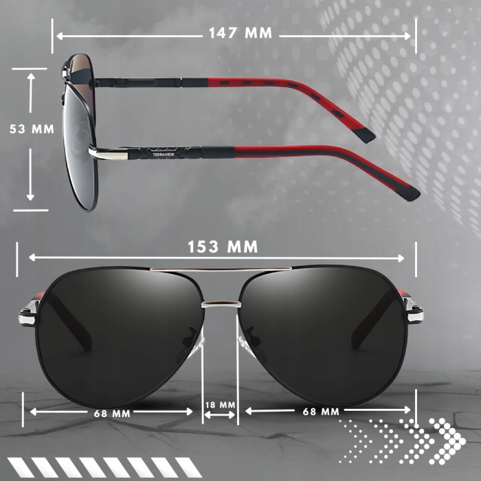 Okulary przeciwsłoneczne męskie Terraview pilotki z polaryzacją UV400 + Etui (Czarno-srebrne)