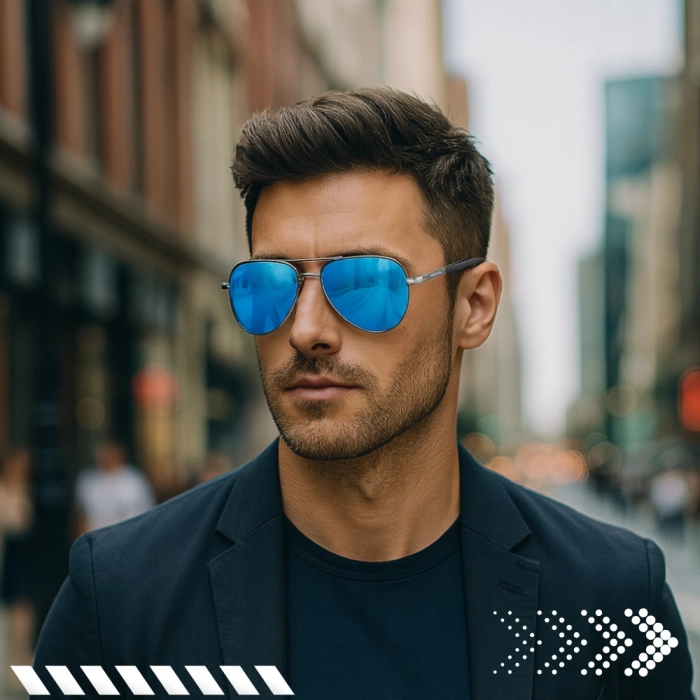 Okulary przeciwsłoneczne męskie Terraview pilotki z polaryzacją UV400 + Etui (Czarno‑złote)