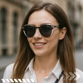 Okulary przeciwsłoneczne damskie Terraview kocie oczy z polaryzacją UV400 + Etui (Czarno-złote)