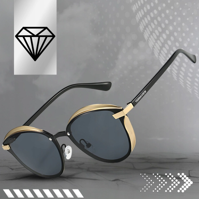 Okulary przeciwsłoneczne damskie Terraview kocie oczy z polaryzacją UV400 + Etui (Różowo- złote)