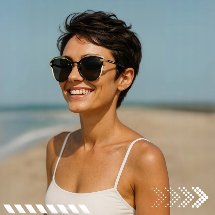 Okulary przeciwsłoneczne damskie Terraview kocie oczy z polaryzacją UV400 + Etui (Srebrno-czarne)