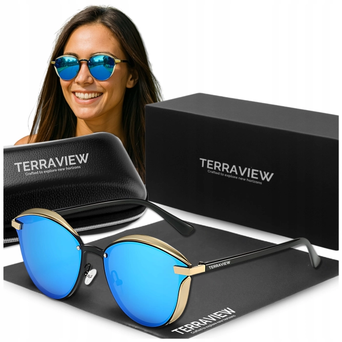 Okulary przeciwsłoneczne damskie Terraview kocie oczy z polaryzacją UV400 + Etui (Niebieskie)