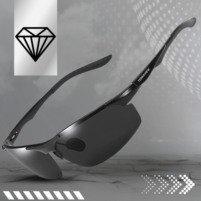 Okulary przeciwsłoneczne męskie sportowe Terraview z polaryzacją UV400 + Etui (Czarne)