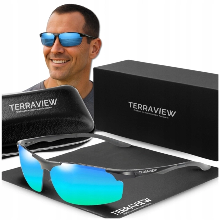 Okulary przeciwsłoneczne męskie sportowe Terraview z polaryzacją UV400 + Etui (Niebieskie)
