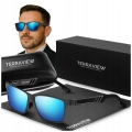 Okulary przeciwsłoneczne męskie nerdy Terraview z polaryzacją UV400 + Etui (Niebieskie)