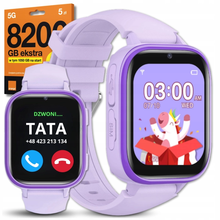 Smartwatch dla dzieci ZLT36 – fioletowy zegarek-telefon z GPS, aparatem, wideorozmowami i kartą SIM (polskie menu)